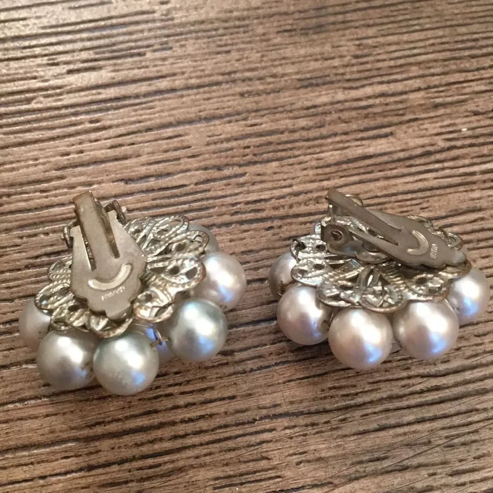 Vintage Blue Ombré Pearl Bead Clip Earrings